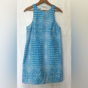 Tibi Teal and White crocodile inspired print dress